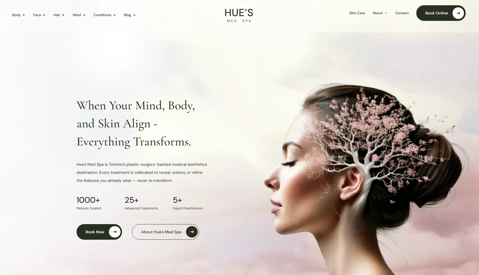 Hue's Med Spa website on a laptop, built by Health Hue Digital
