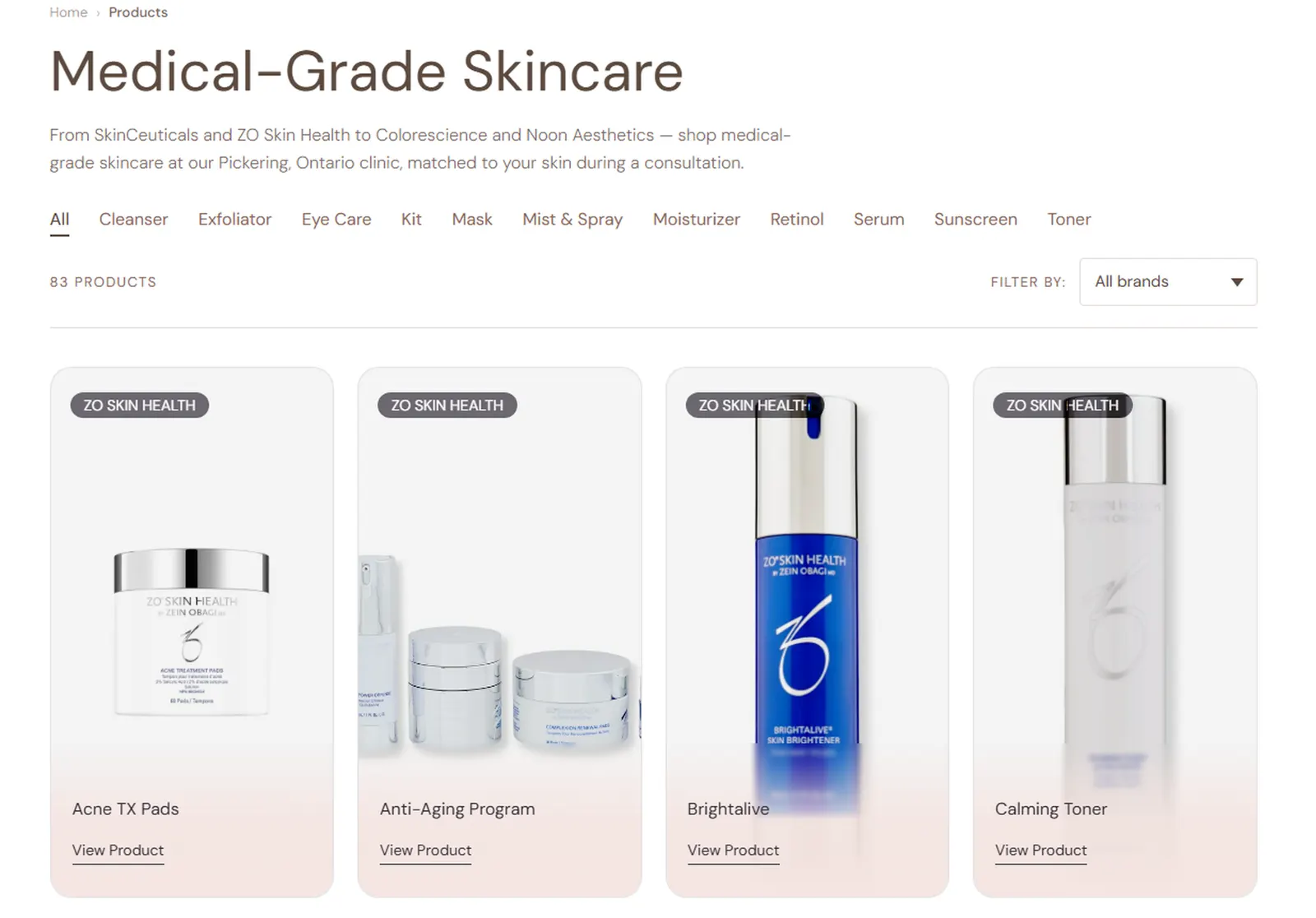A Hue's Med Spa mobile shop with a provider-matched product highlighted.