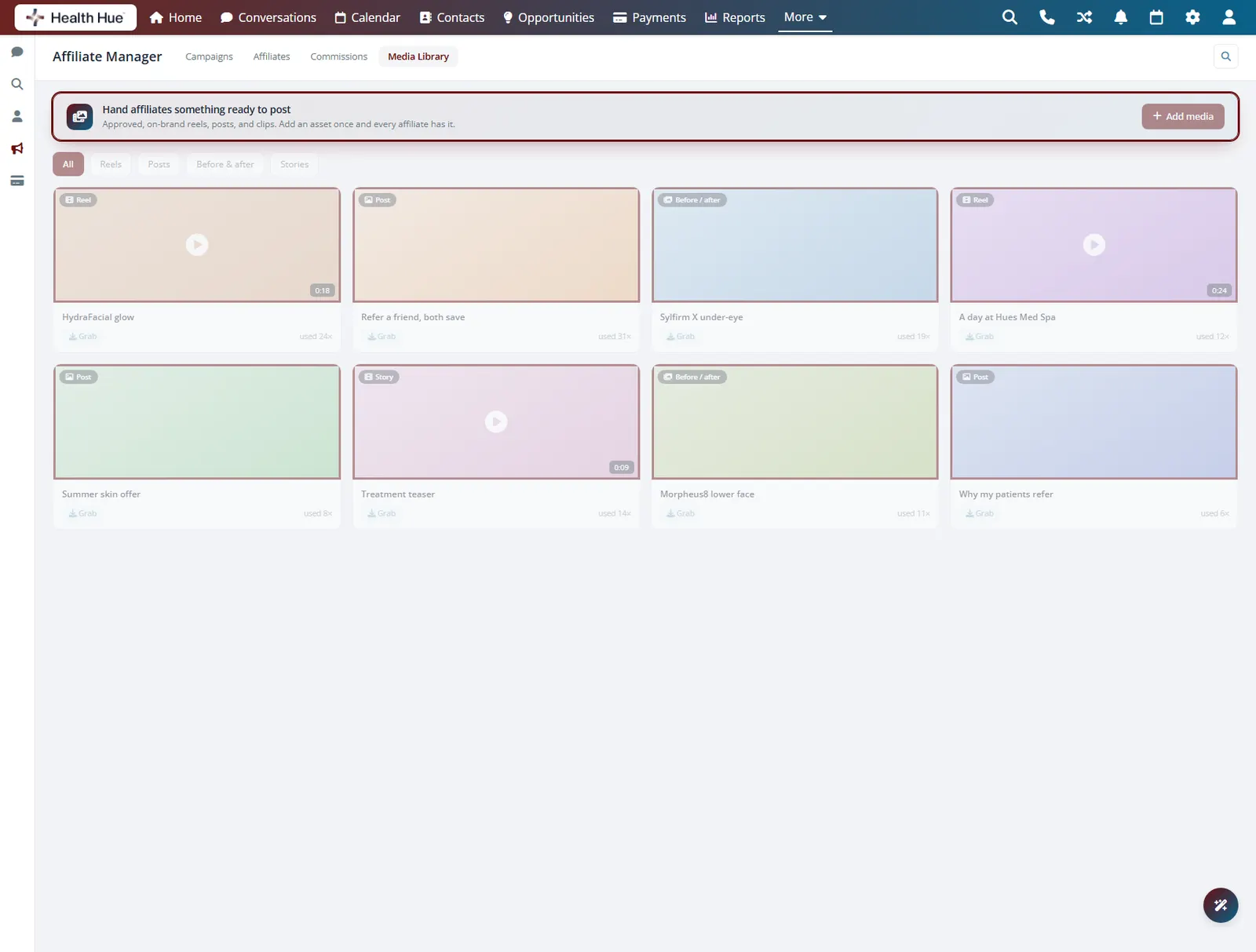 The media library with the header and preview thumbnails highlighted, showing approved on-brand creative.