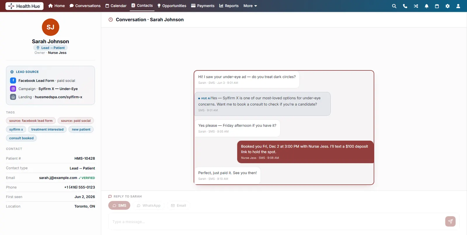 The conversation with the full message history highlighted above the composer.
