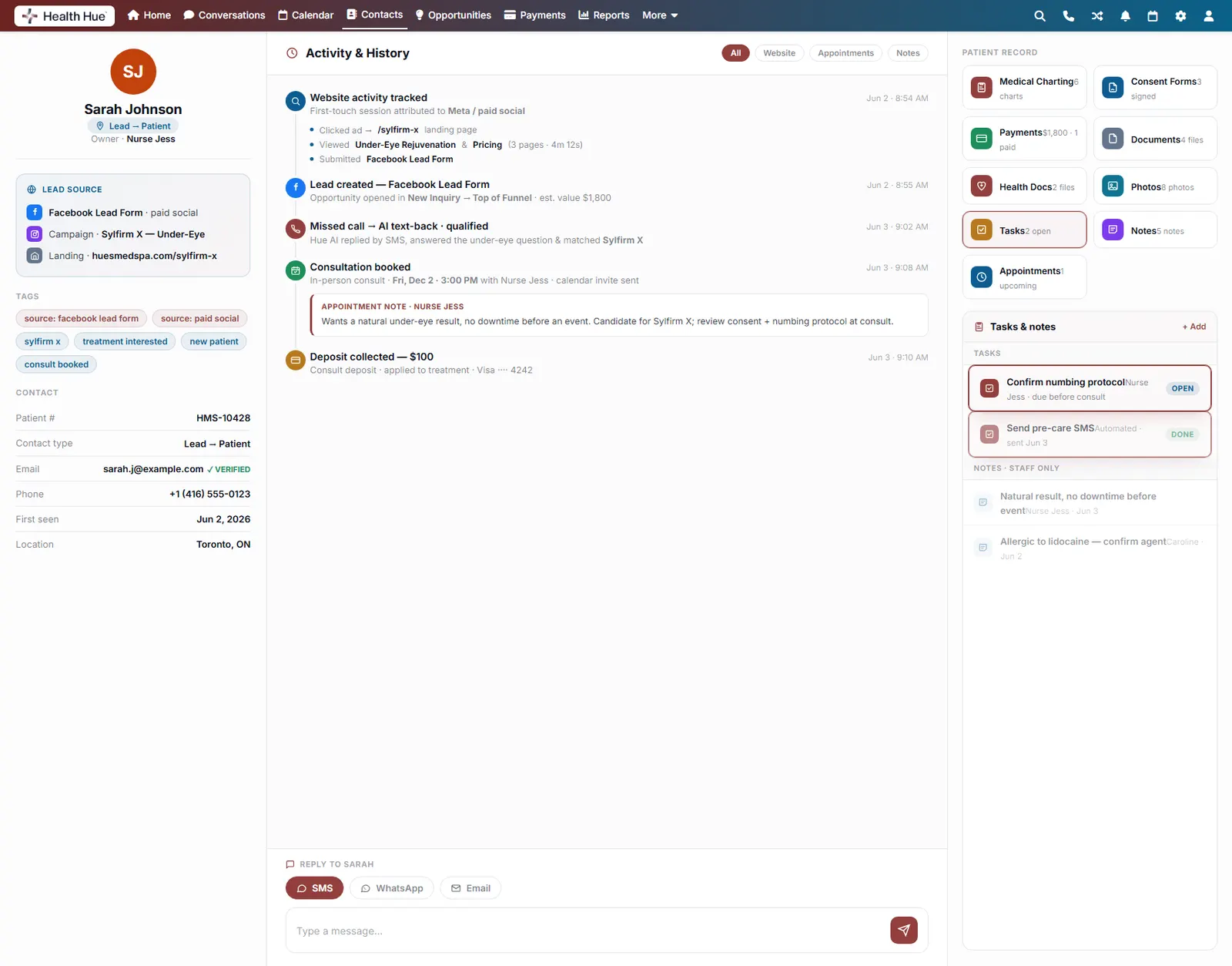 The Tasks and notes panel with the open and completed tasks highlighted.