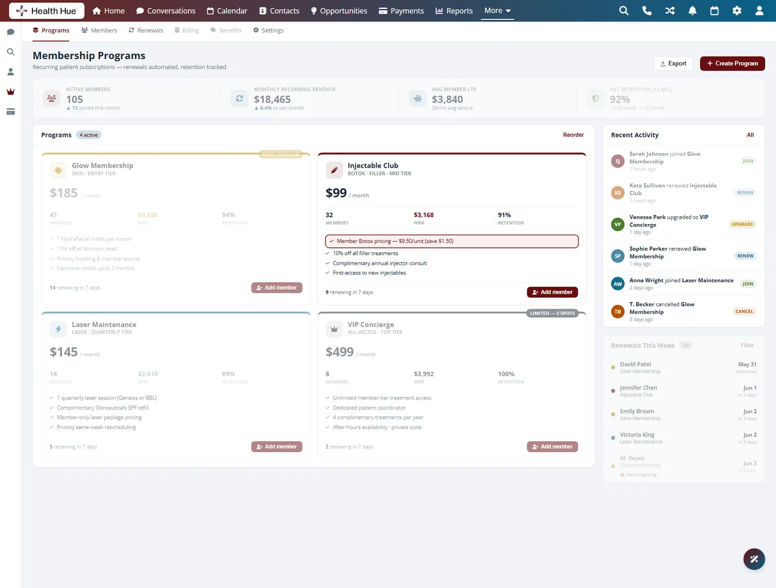A discounted member treatment rate highlighted in the Health Hue Hub.