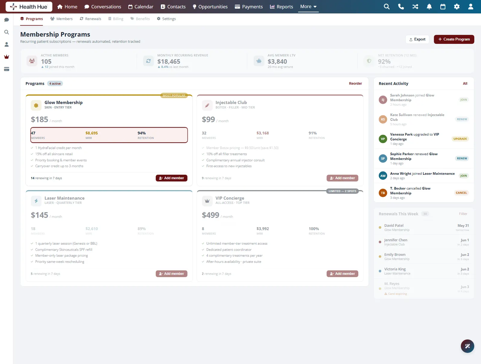 The system-of-record remaining-credit count highlighted in the Health Hue Hub.