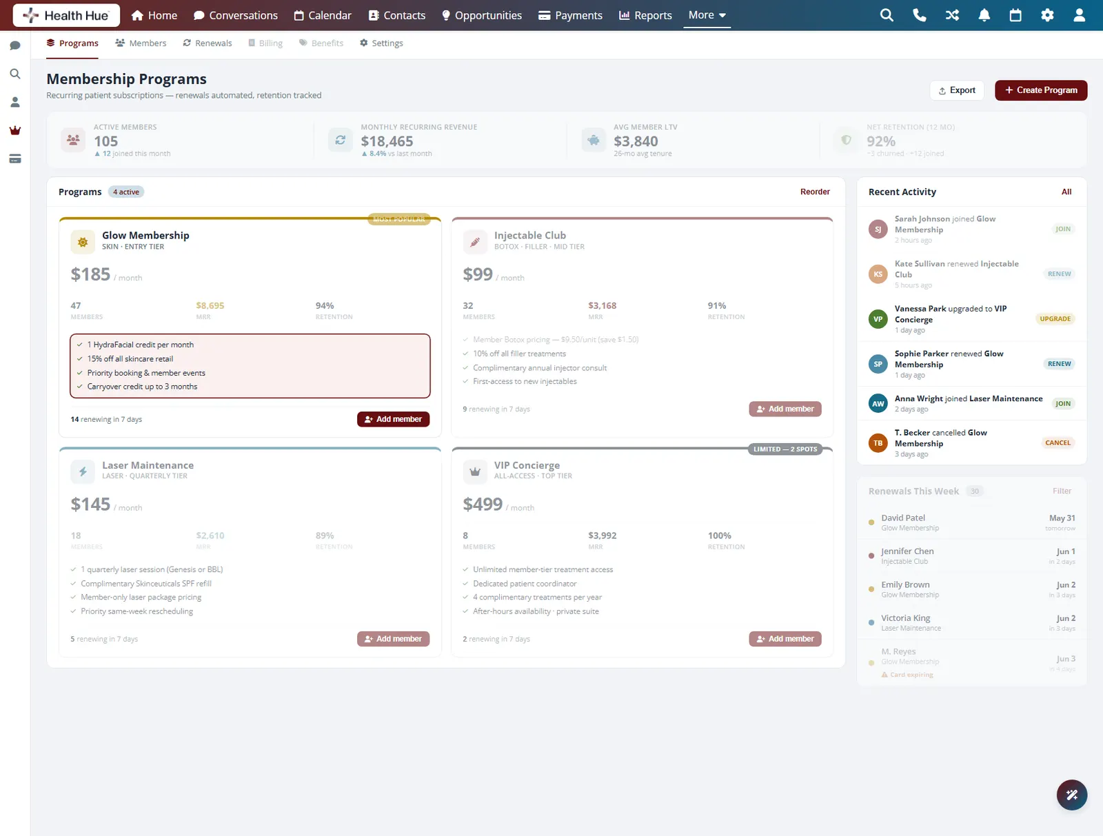 The full list of member benefits highlighted on a plan in the Health Hue Hub.