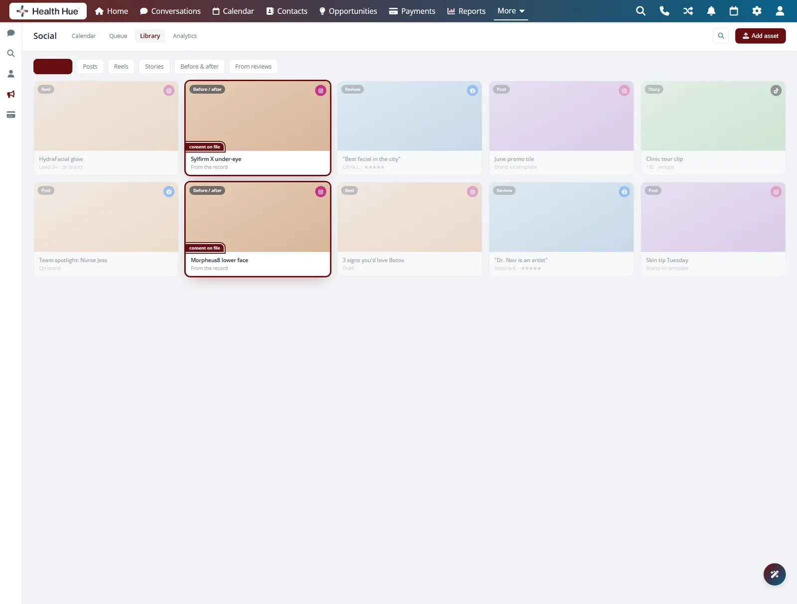 Before-and-after photos marked consent on file in the Health Hue Hub content library.