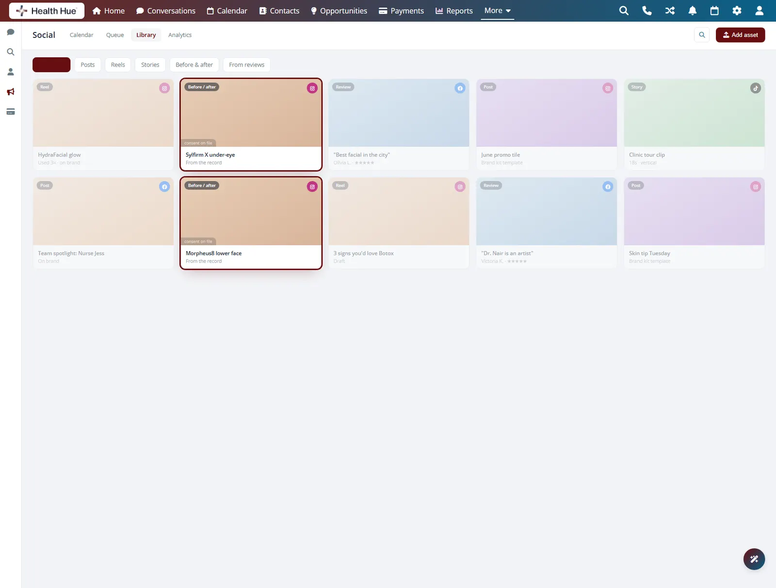 Before-and-after treatment photos ready to post in the Health Hue Hub content library.