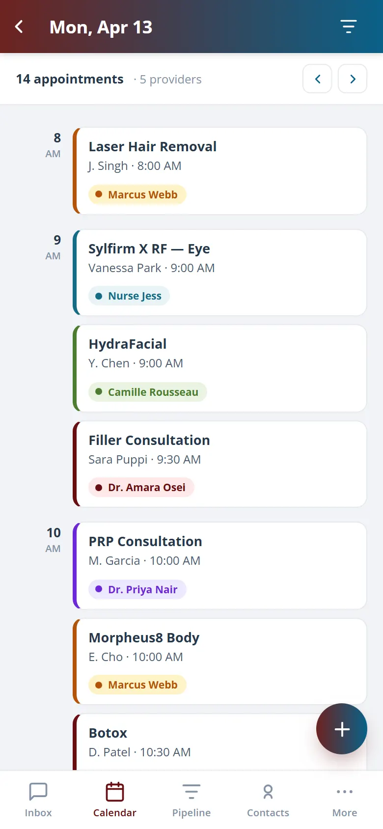 Buffers, blocks and rooms on the day calendar on mobile.
