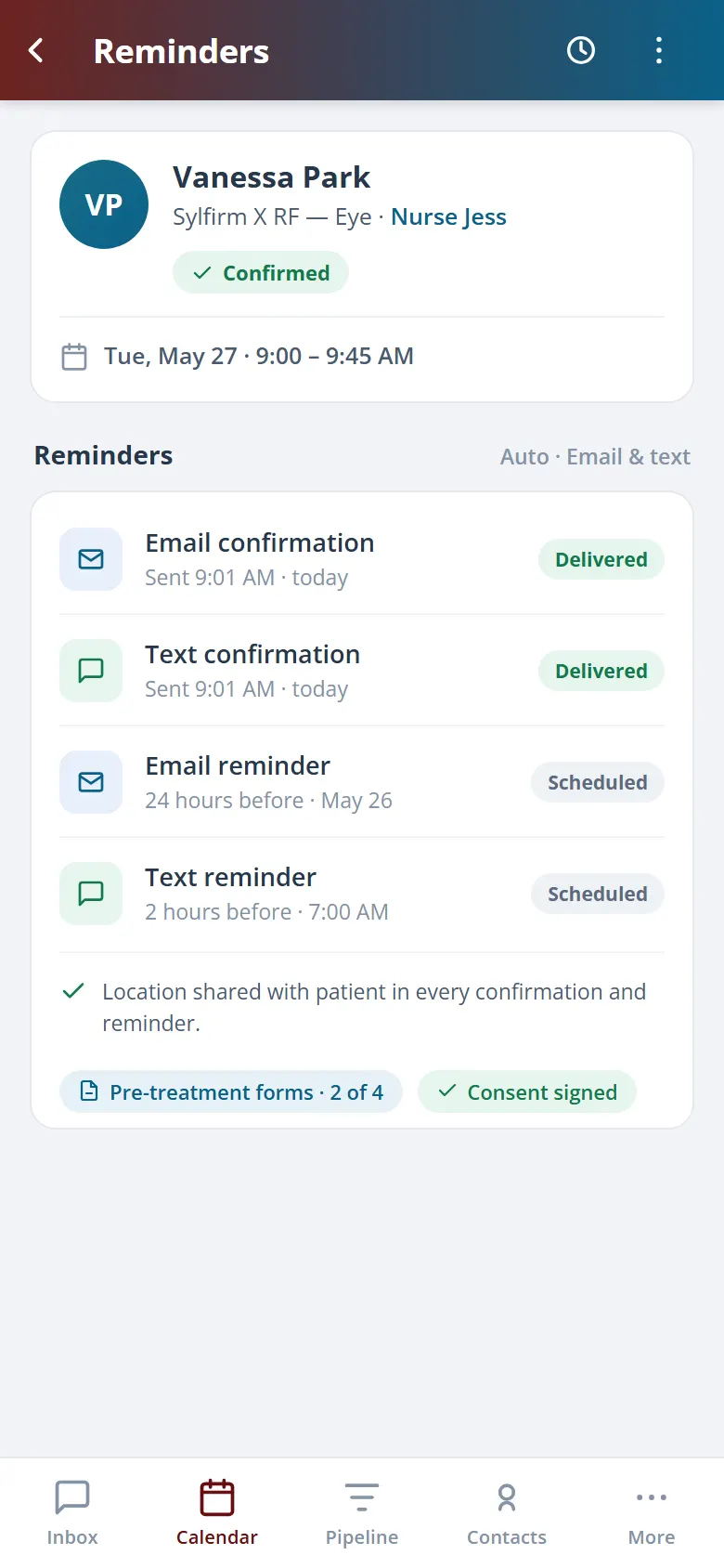Automated appointment reminders and confirmations on mobile.