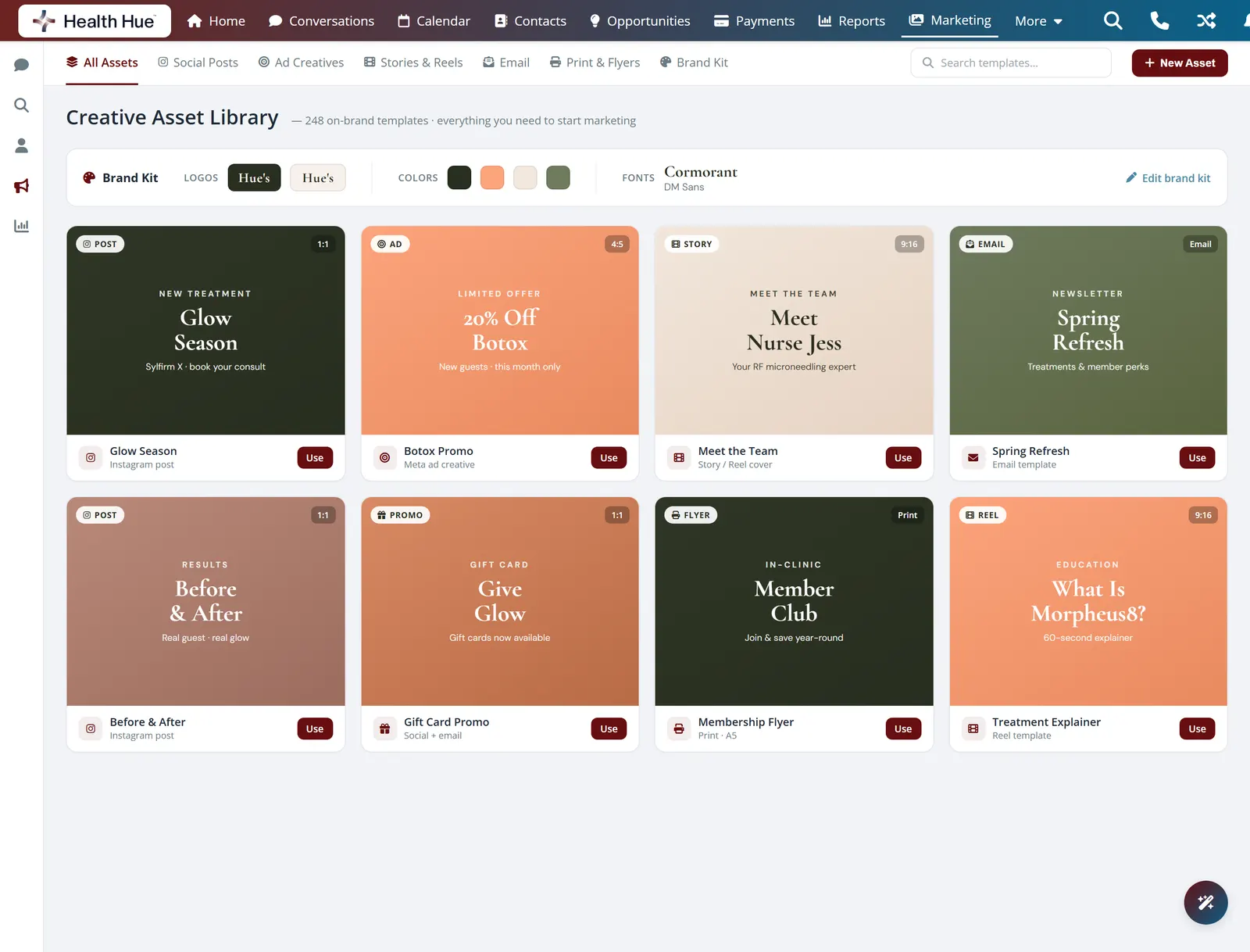 The Health Hue Hub creative library of ad and content assets